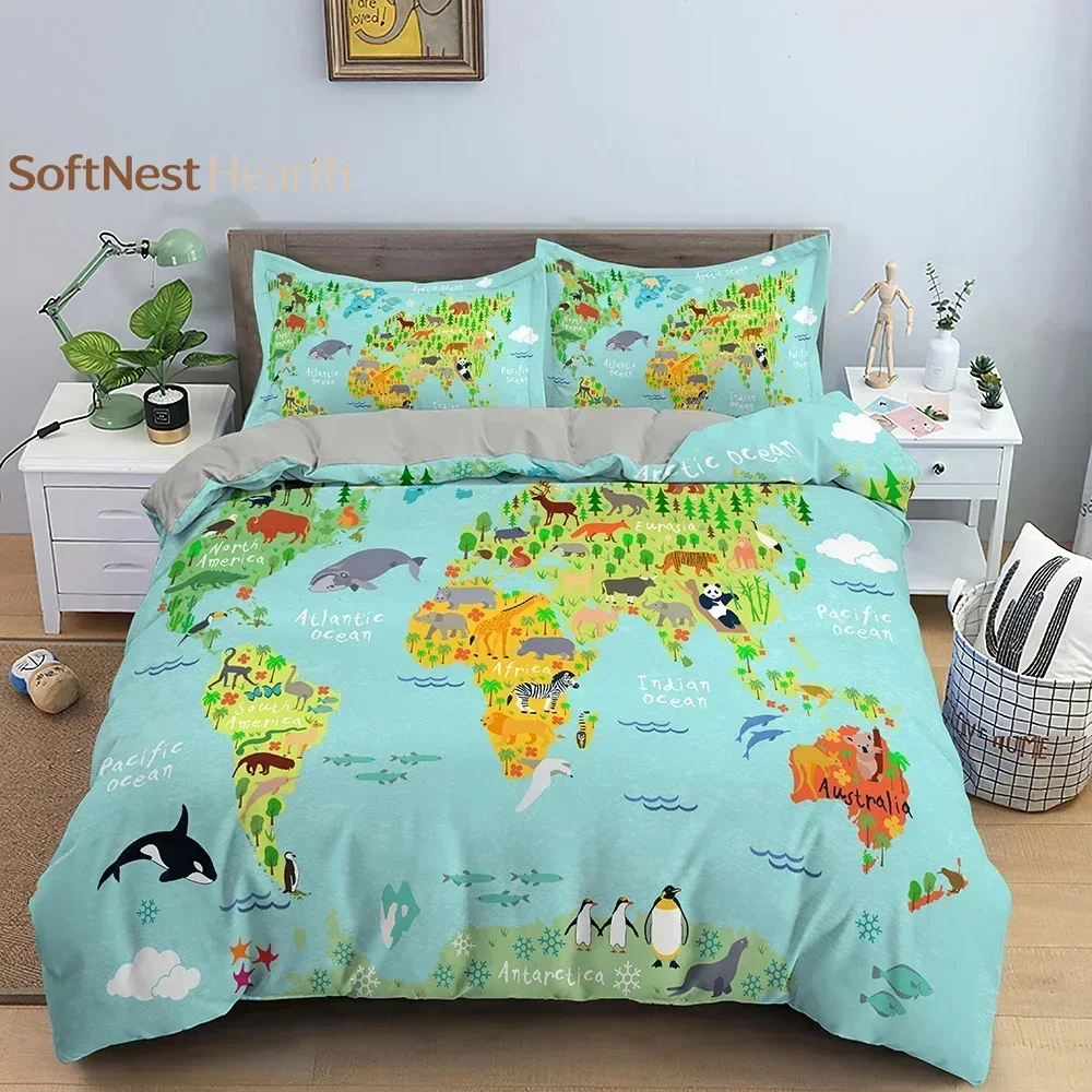 2026 Map Pattern Bedding Set Luxury Cozy Duvet Cover Set For Bedroom Decor King Queen Full Quilt Cover Pillowcase Bedclothes 2/3