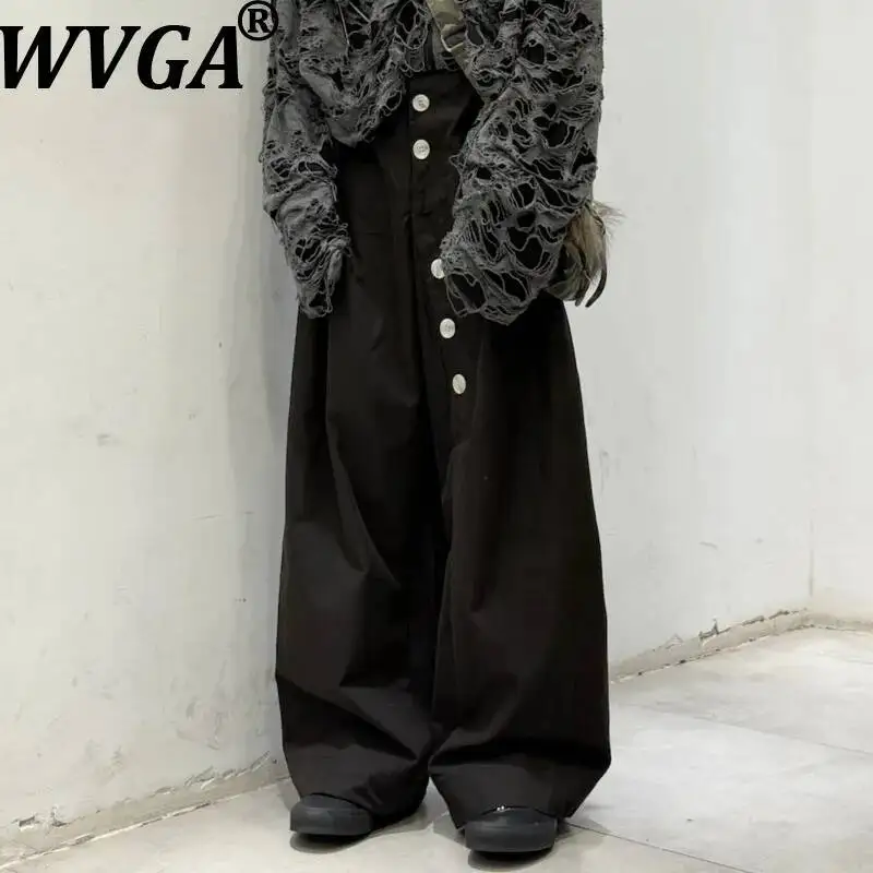 

WVGA Spring Autumn New Men High Street Buttoned Tie-Waist Trendy Design Wide-Leg Pants Niche Chic Casual A-Line Trousers W25244