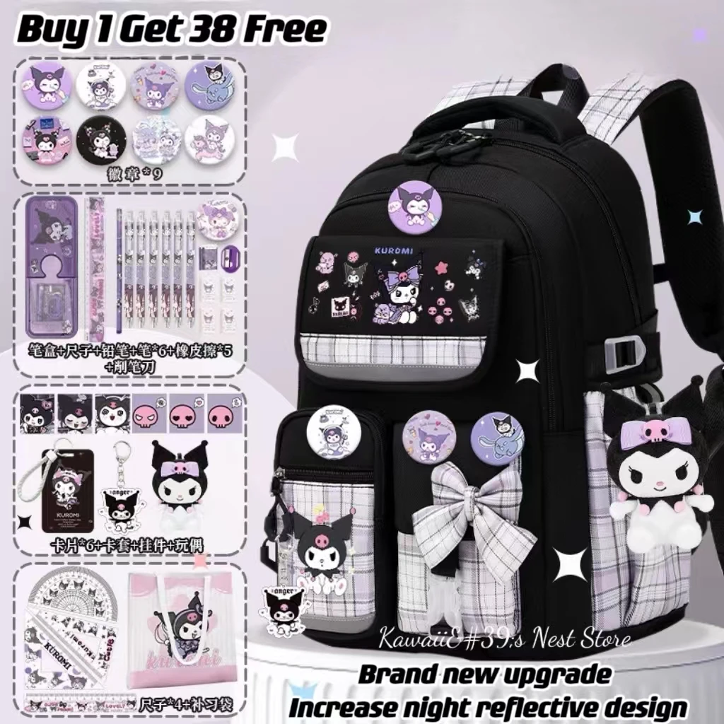 

Sanrio Kuromi Backpacks for Children Cinnamoroll Large Capacity Girls Lightweight Spine-Protective Backpack My Melody Mochilas