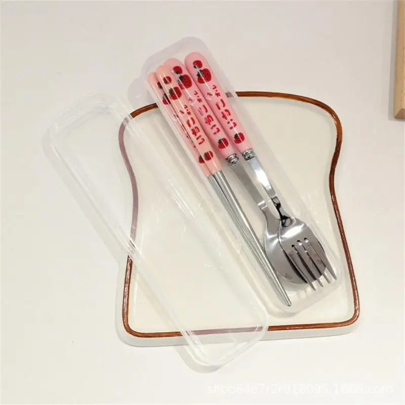 Tableware Set Portable Cutlery Set Dinnerware Set Strawberry Stainless Steel Knife Fork Spoon Travel Flatware With Box