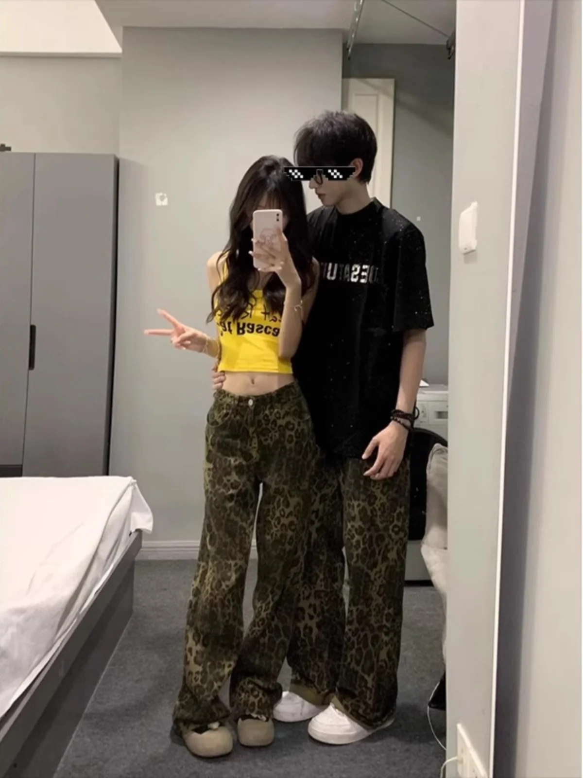 

Trendy Leopard Print Men's Jeans Straight Leg Wide Leg Spring Autumn High Street Sle Slimming Flared Pants Casual Loose Fit
