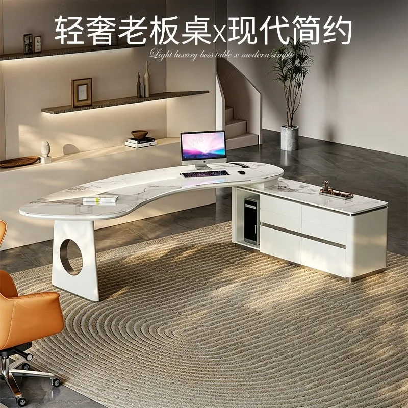 Italian light luxury desk simple modern computer slate president writing desk desk with cabinet combination