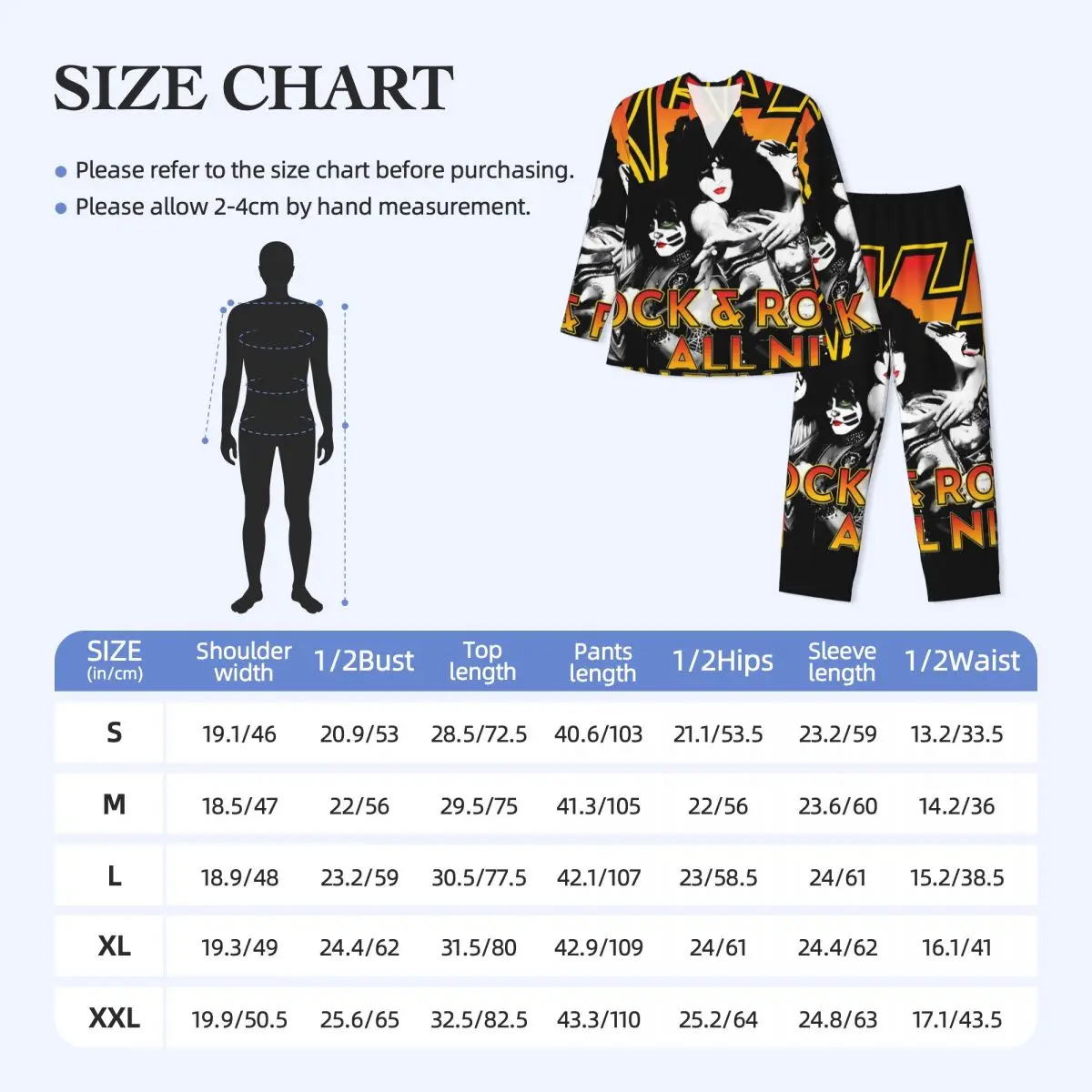 Kiss Band Pajama Sets Rock Music Band Trendy Sleepwear Men Long Sleeve Casual Sleep 2 Pieces Home Suit Plus Size 2XL