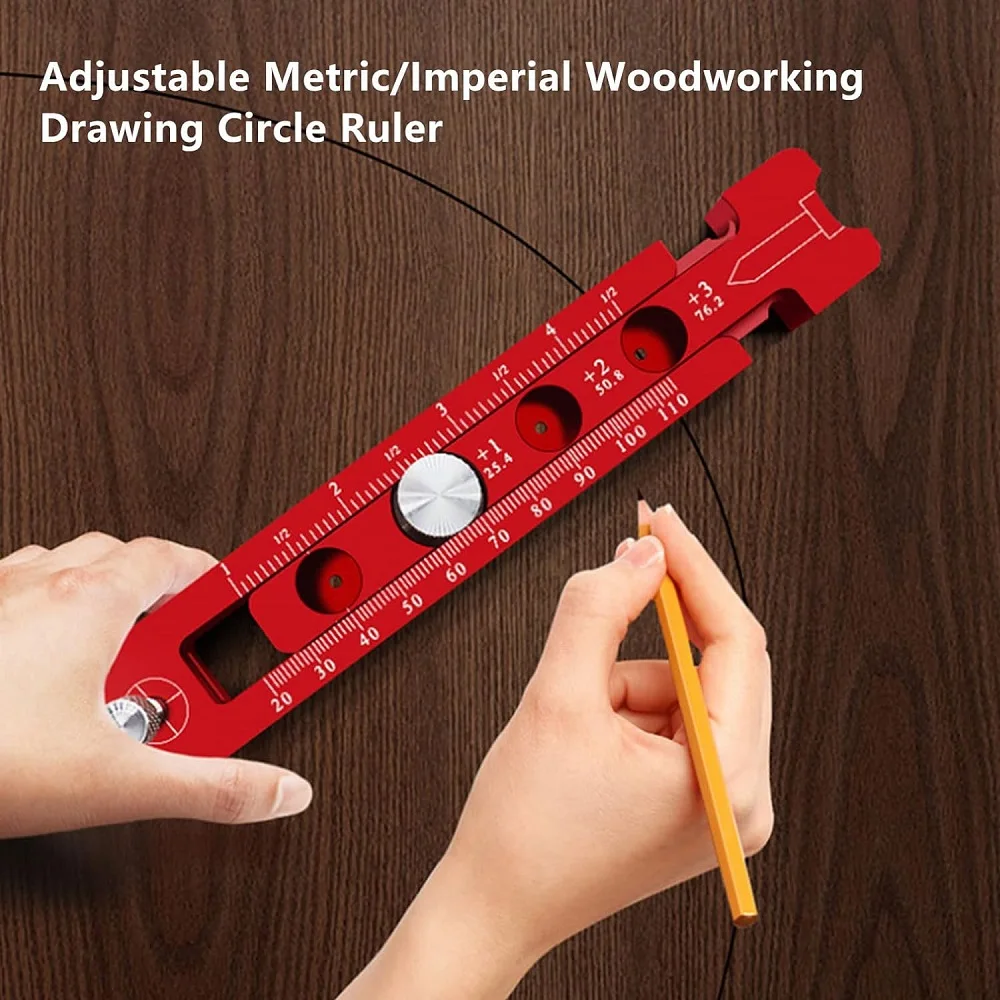 Woodworking Aluminum Alloy Circular Drawing Tool,Fixed-Point Marking Gauge Woodworking Compass Scribe,Metric/British