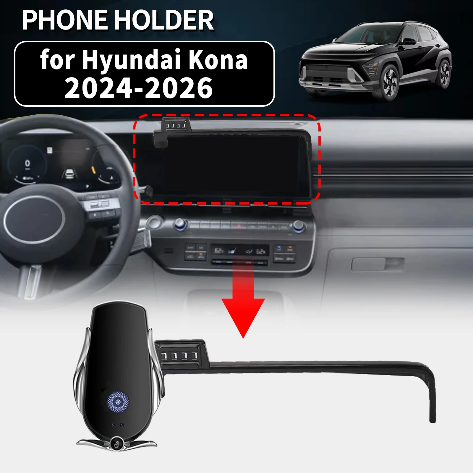

for Hyundai Kona 2024 2025 2026 ​​Vehicle-Specific Phone Holder Mount Car GPS Stand Easy Fix Auto Accessories