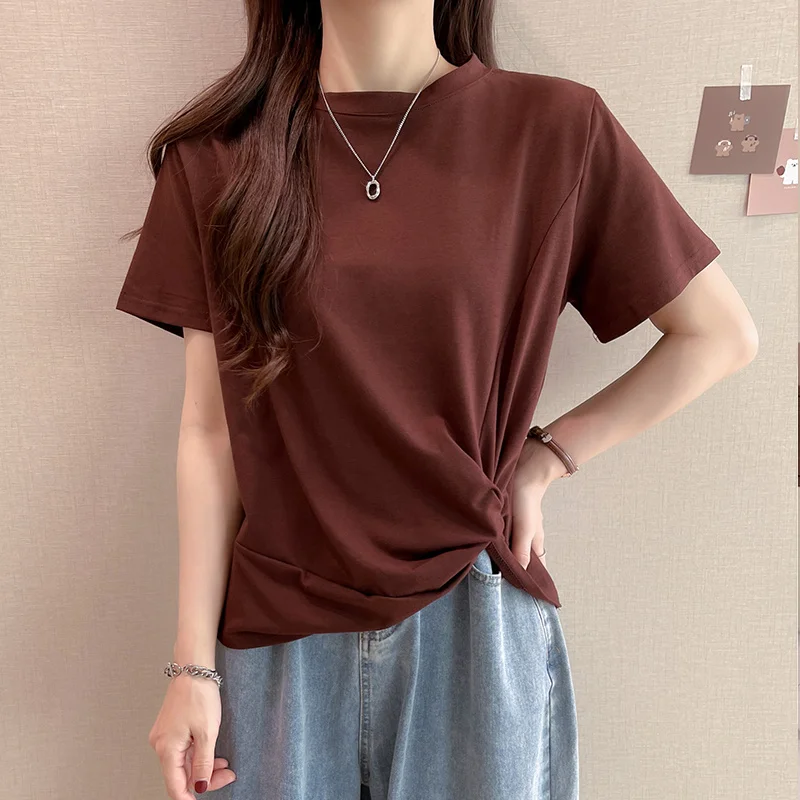 XL-4XL Large Size Cross Basic T-shirt Summer Fashion Irregular Oversize Tees Tops Cotton Short Sleeve Loose Tshirt Solid Color