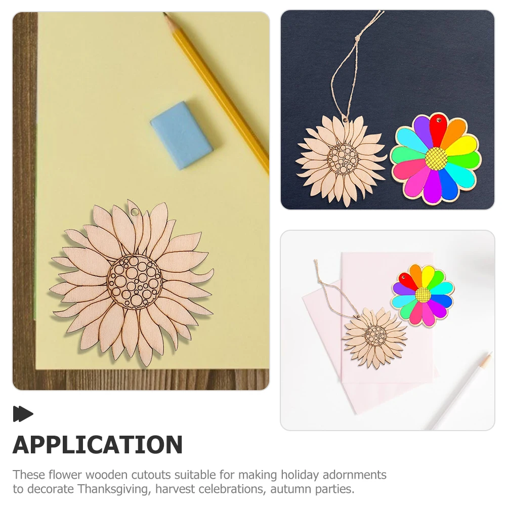 

30pcs Wooden DIY Craft Graffiti Wood Chips Supplies Unfinished Wood Cutouts Diy Sunflower Cutouts Flowers for Crafts Sewing