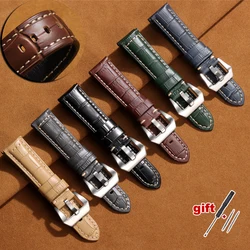 Genuine Leather Watch Band Bracelet 20mm 22mm 24mm 26mm for Panerai Cowhide Vintage Watchband for Samsung Galaxy Watch 3 4 Strap