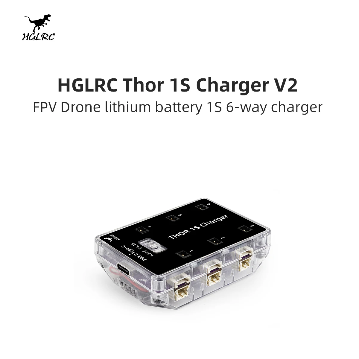 HGLRC Thor 1S Charger V2 6-way parallel charging board supports PH2.0 & MX2.0 & A30 & BT2.0 connector PD3.0 Type C 12V interface