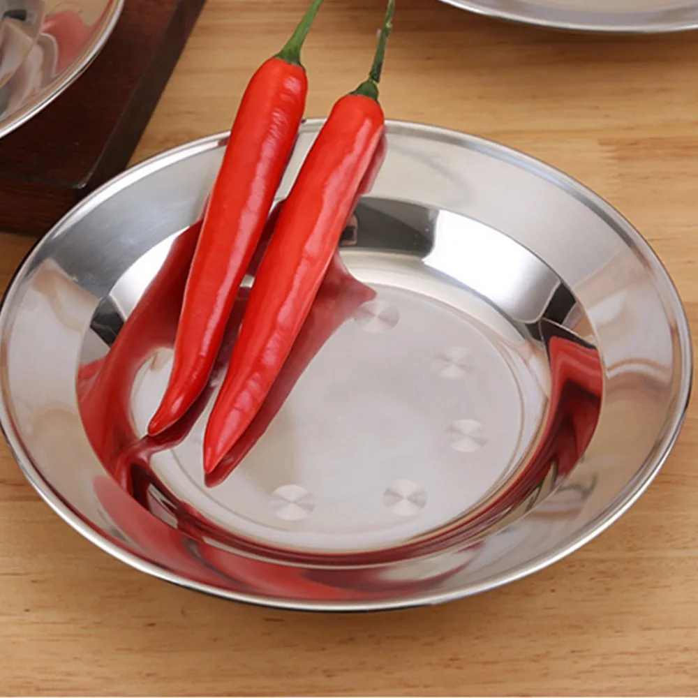 10Pcs Durable Rustless Steel Dinner Plate Smooth Practical Food Plate Anti Corrosion Raised Anti Spill Table Plate Outdoor Meals