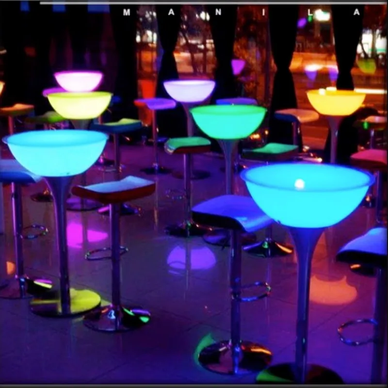 

New Led Rechargeable Lighting Round Cocktail Table Illuminous Glowing Coffee Bar High Tables For Party Event Nightclub