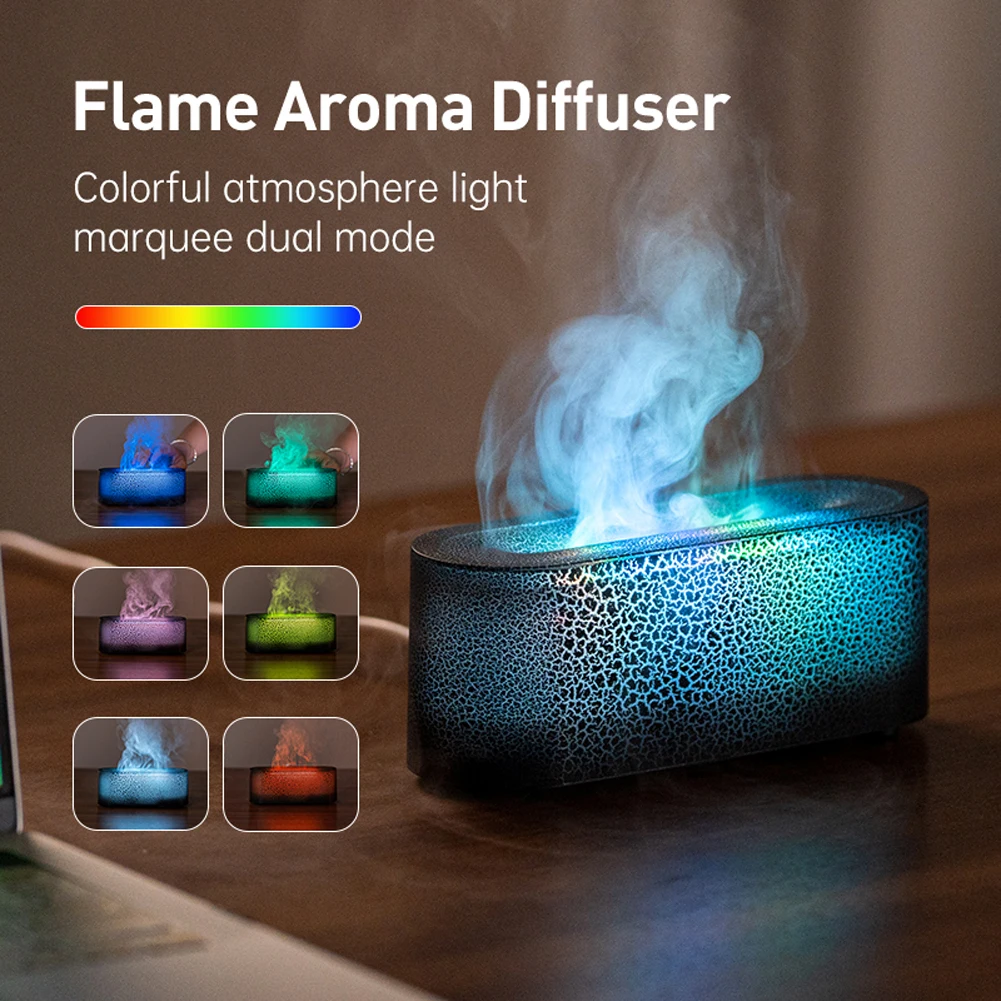 USB 7 Colorful Flame Essential Oil Diffuser Waterless Auto-Off Flame Aromatherapy Essential Oil Diffuser for Home Room Office