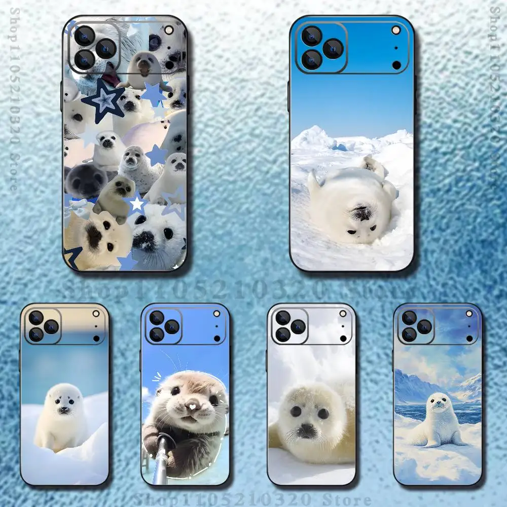 

Cute animal seal Phone Case For iPhone 17,16,15,14,13,12,11,Pro,Max,Plus,E,SE4,Air,Mini Black Soft Funda