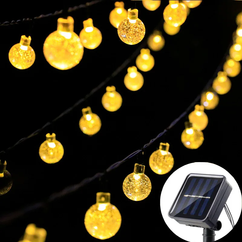 Solar LED Crystal Globe Lights Festoon Fairy Light for Outdoor Christmas String Lights Garden Halloween Wedding Room Home Decor