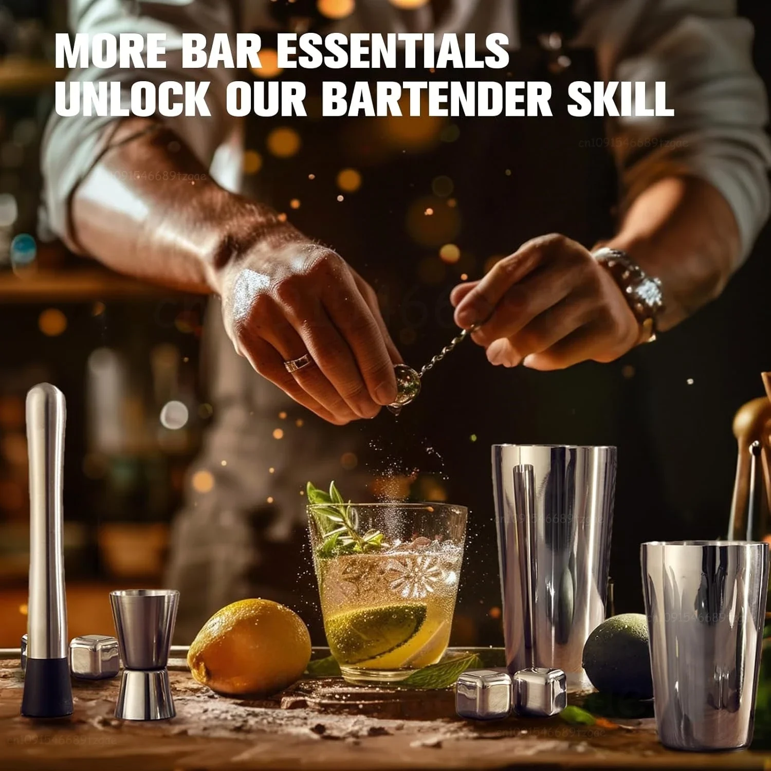 Stainless Cocktail Shaker Set 23Pcs Bartender Kit with Acrylic Stand Professional Bar Tools for Drink Mixing, Home, Bar, Party