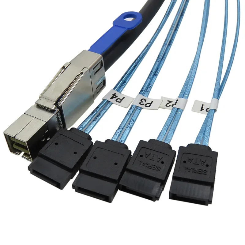 Mini SAS HD SFF-8644 To SATA Cable 180/90 degree 4 port 7Pin, SFF8644 to 4 SATA 7P 12GB for Hard Disk Data Server