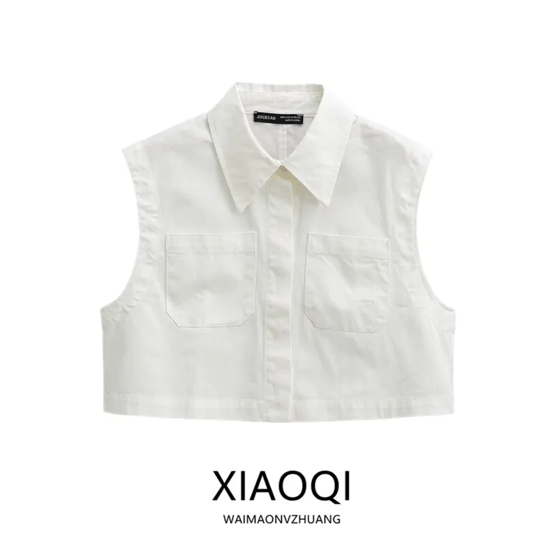 

Summer 2024 Women's Casual irt Collar Vest Double ket Svel ort Length Faion Versatile Other Material 00%