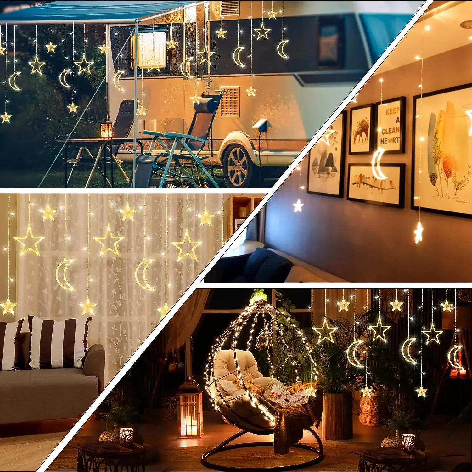 LED Star Moon String Lights Solar/Battery Powered Curtain Light Fairy Garlands Lamp Waterproof For Home Wedding Holiday Decor