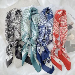 Luxury Brand Square Silk Scarf Women Satin Print Hijab Scarves Muslim Pareo Bandana Female Shawl Wrap Headband Foulard 70*70cm