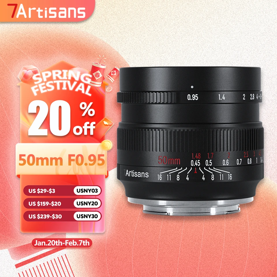 

7artisans 50mm F0.95 APS-C Frame Large Aperture Camera Lens for Potrait Photography with Sony E Nikon Z Fujifilm XF M M43 Mount