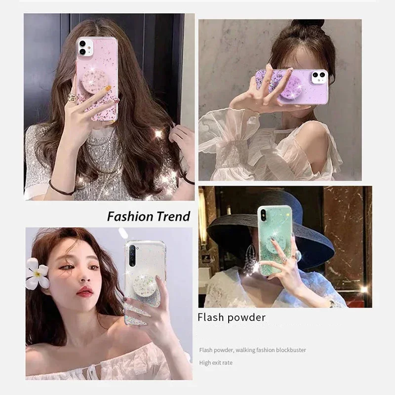 Bling Glitter Silver Foil phone holder Case For Samsung Galaxy A16 A06 5G Silicone Cover