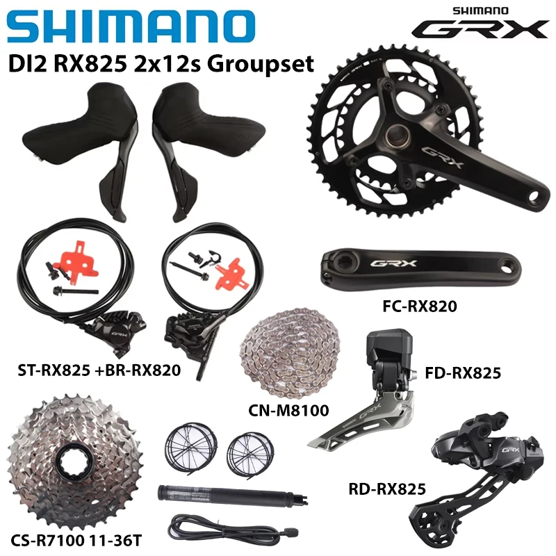 Shimano GRX RX825 Di2 Groupset 2x12 ST-RX825 Shifter BR-RX820 Brake FC-RX820 FD/RD-RX825 CS-R7100 Cassette M8100 Chain Gravel