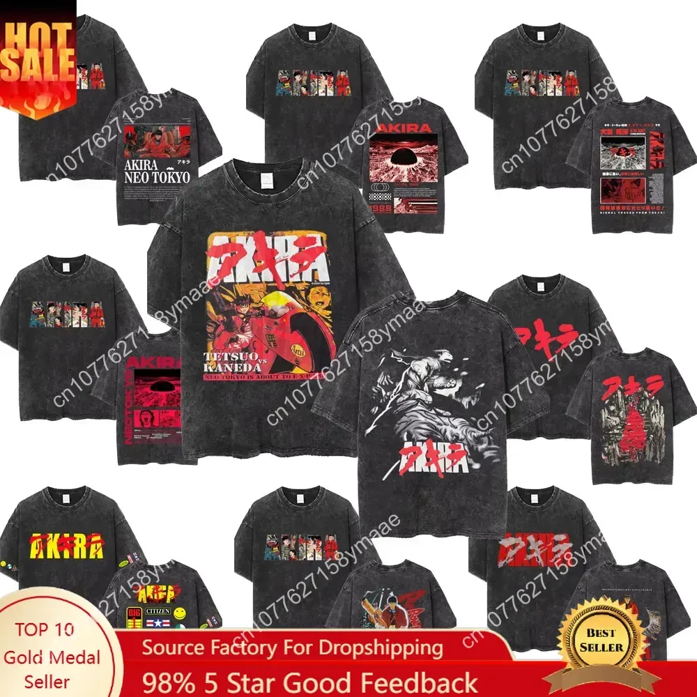 

Japanese Anime Akira Washed Vintage T-shirts Science Fiction Cartoon Movie Shotaro Kaneda Tshirt Men Women Women Fashion Manga T