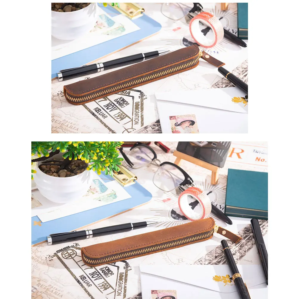 

Pen Pouch Holder Pencil Bag Case Yellow Brown Retro Handmade Office College Use Pen Pouch