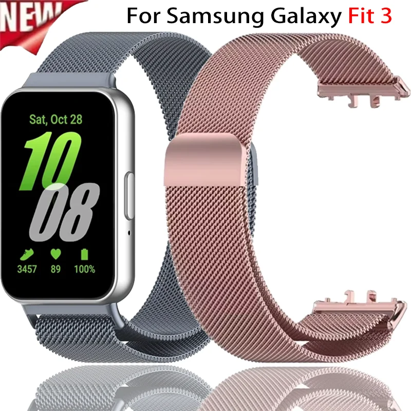 Metal Milanese Loop Strap For Samsung Galaxy Fit 3 Magnetic Easy Adjustment Bracelet For Samsung Galaxy Fit 3 Correa Accessories