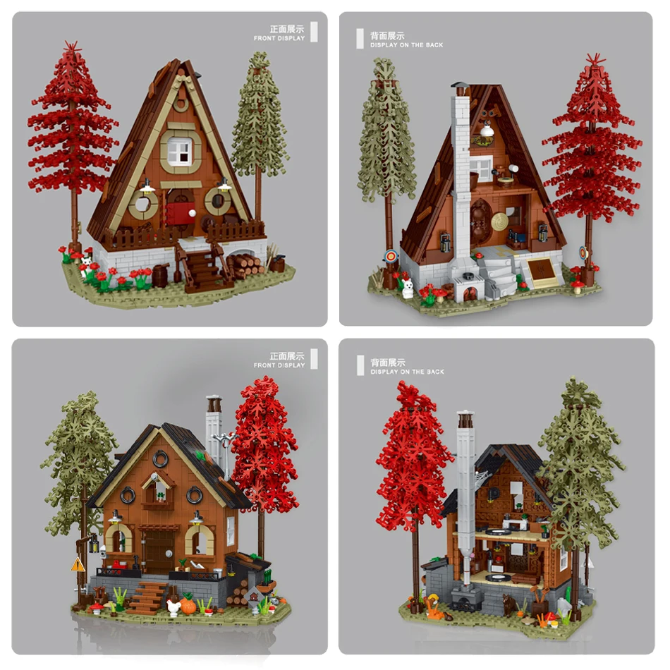 2025 Ideas Forest Cabin Street View MOC Building Blocks with LED Strip Wooden House Architecture Modular Bricks Toy for Kid Gift