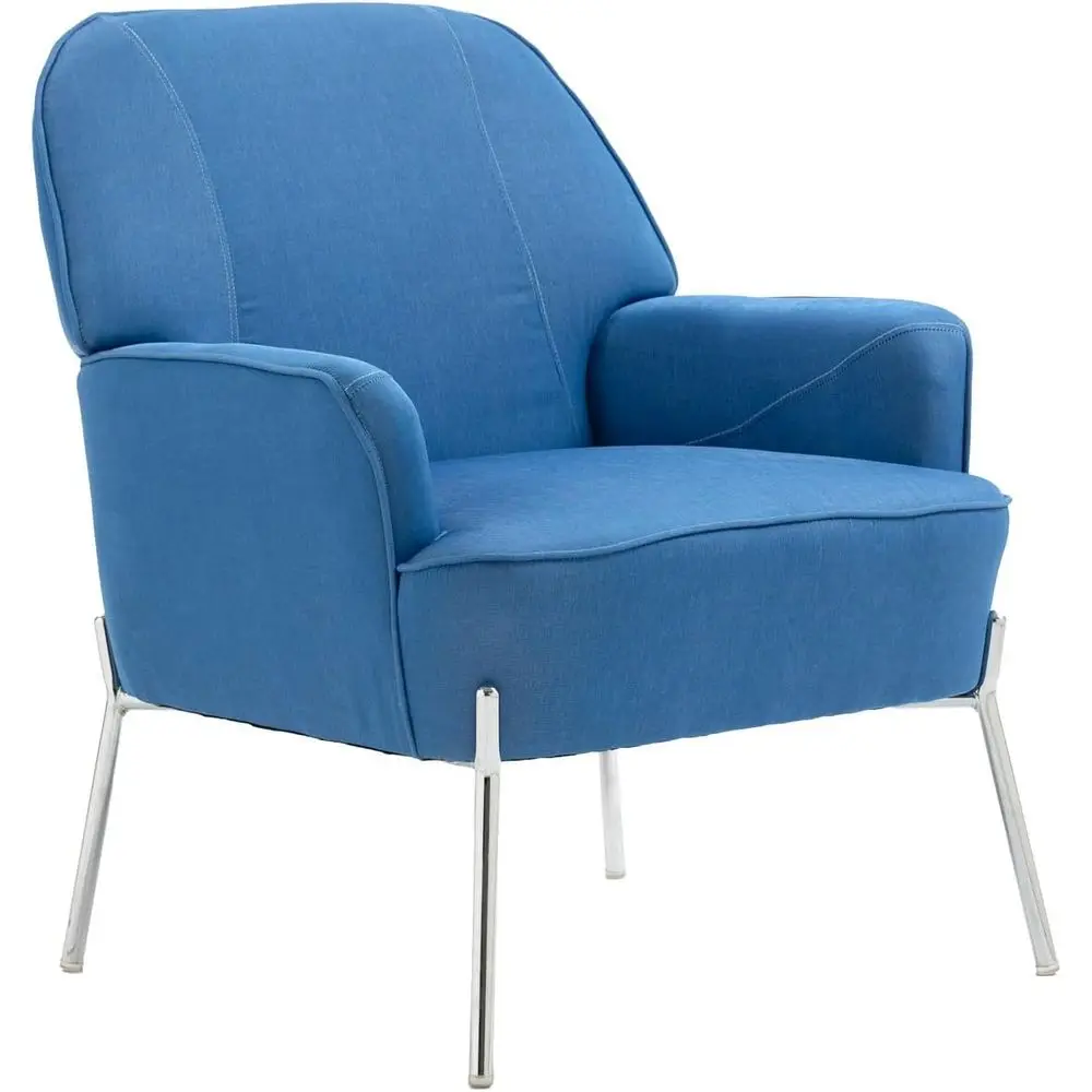 

Comy Velvet Accent Chair with Glam Metal Legs or Dining Room Bedroom Living Room Beauty (Cowboy Blue)