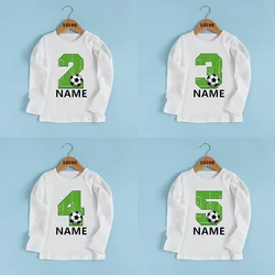 Camiseta de cumpleaños con número de fútbol para niños, camisetas de fútbol con nombre personalizado de 1, 2, 3, 4, 5, 6, 7, 8, 9 años, ropa de manga larga para niñas