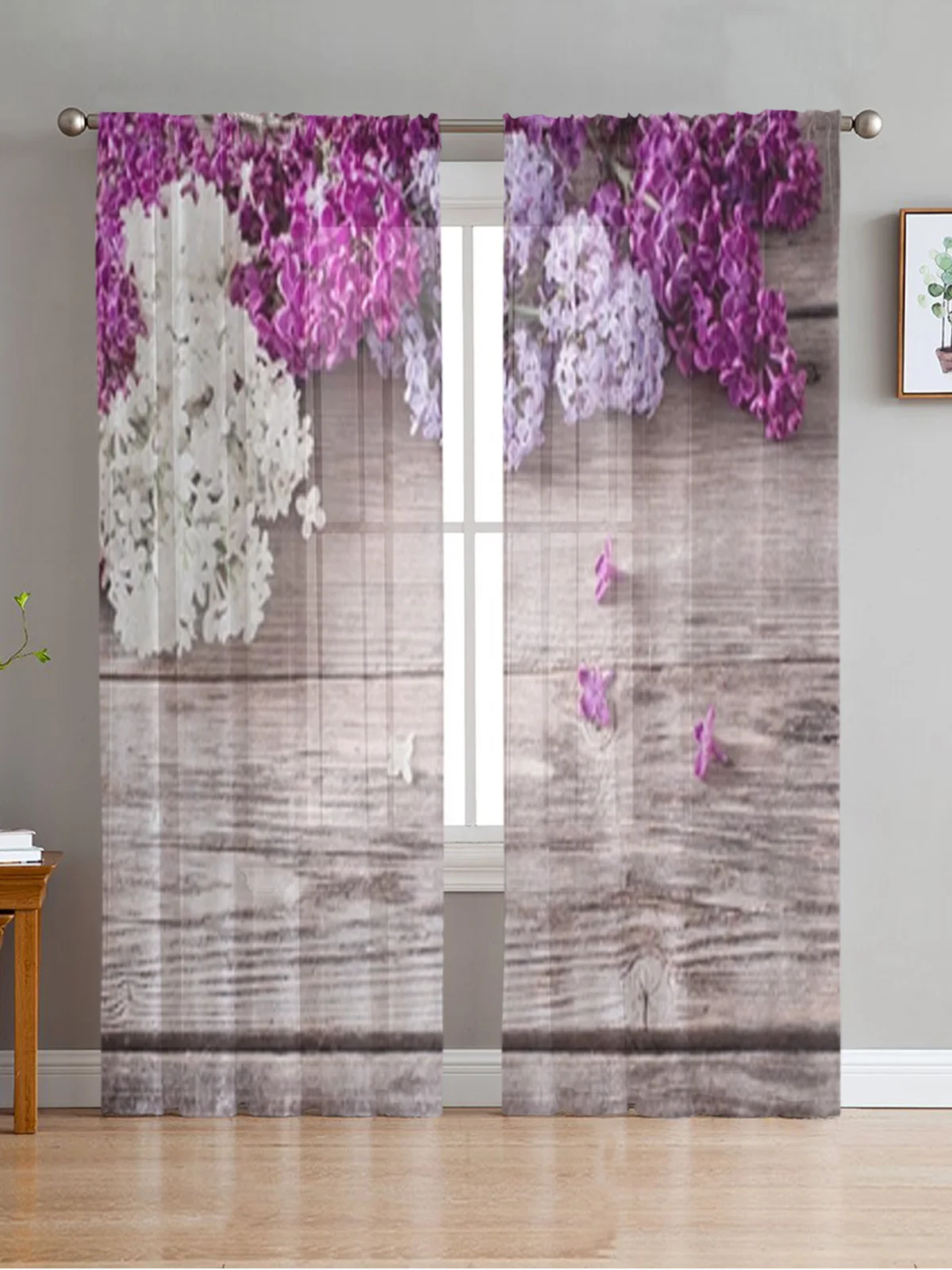 Beautiful Lilac On Wooden Sheer Curtains Bedroom Voile Curtain Living Room Window Sheer Curtains Kitchen Tulle Drapes