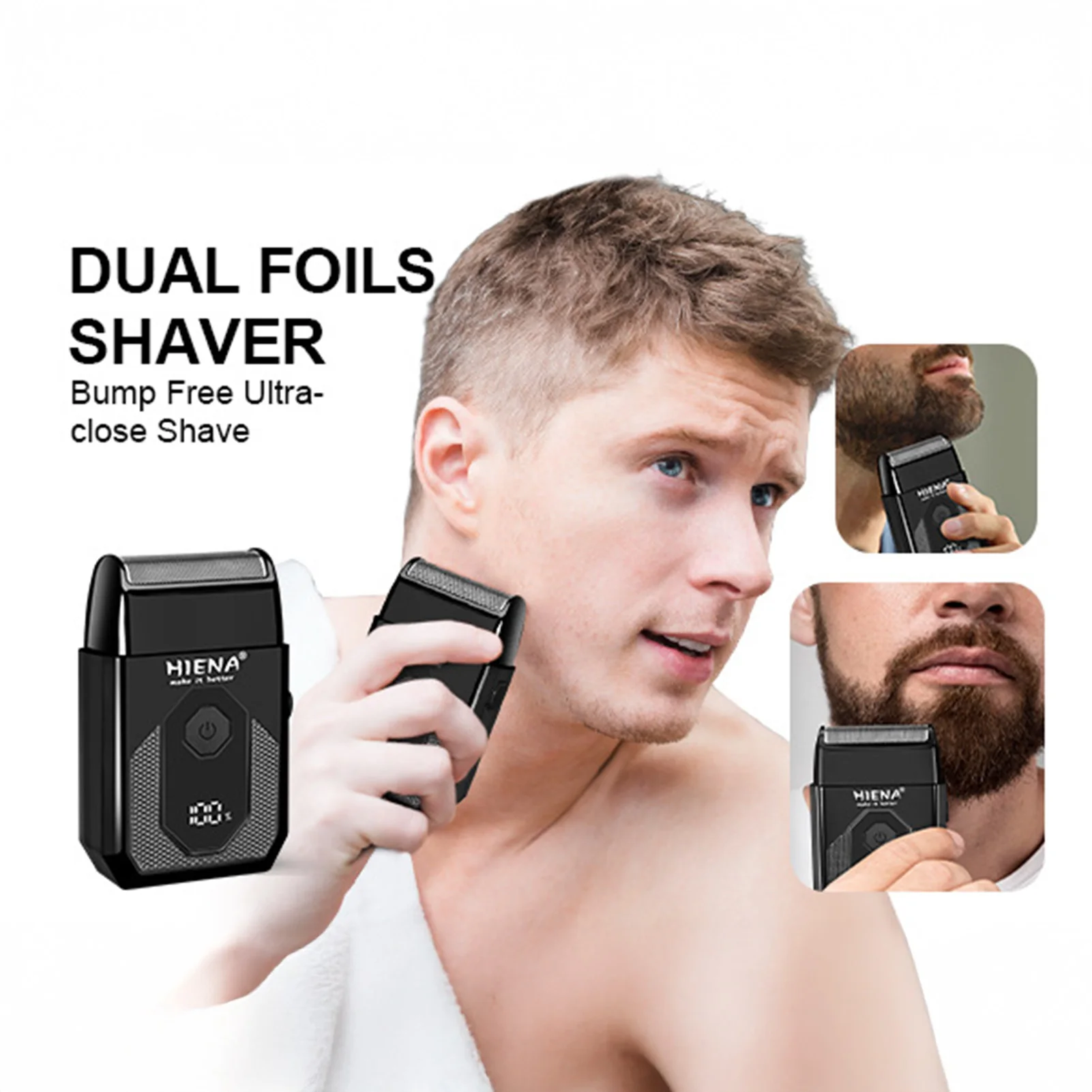 HIENA Beard Shaver For Men Portable LED Display Electric Razor Professional Grooming Hair Cutting Machine Hair Clipper Kit