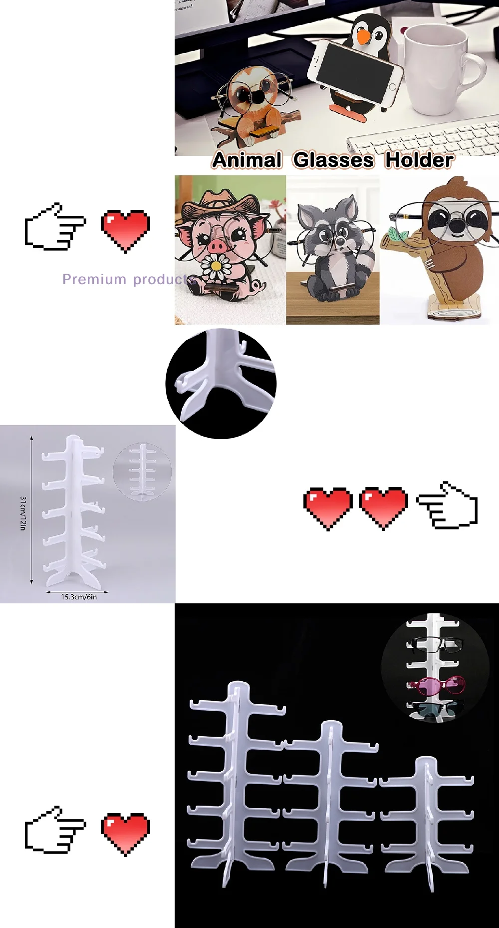 

1PC Cute Animal Glasses Holder Rack Cartoon Penguins Sloths Sunglasses Mobile Phone Display Stand Hand Carve Sunglasses Holder