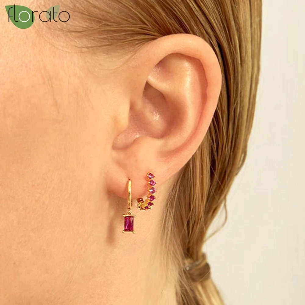 925 スターリングシルバー針カラフルなジルコンイヤリングセット小さなフープイヤリング女性のファッション耳軟骨ピアスジュエリー