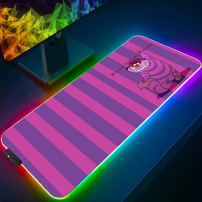 RGB Mouse Pad Alice in Wonderland Backlight Large PC Computer Gamer Gaming XXL Accessories LED Mousepad Keyboard Desk Mat Carpet