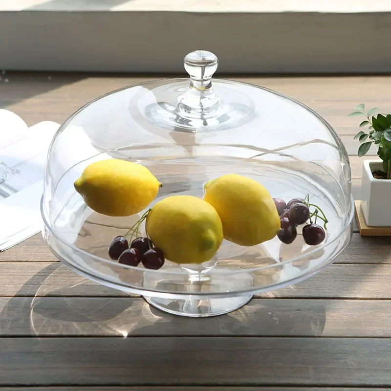 Tall cake display tray photo shelf bread Mu Si fruit tasting plate with transparent glass cover 12 inches.