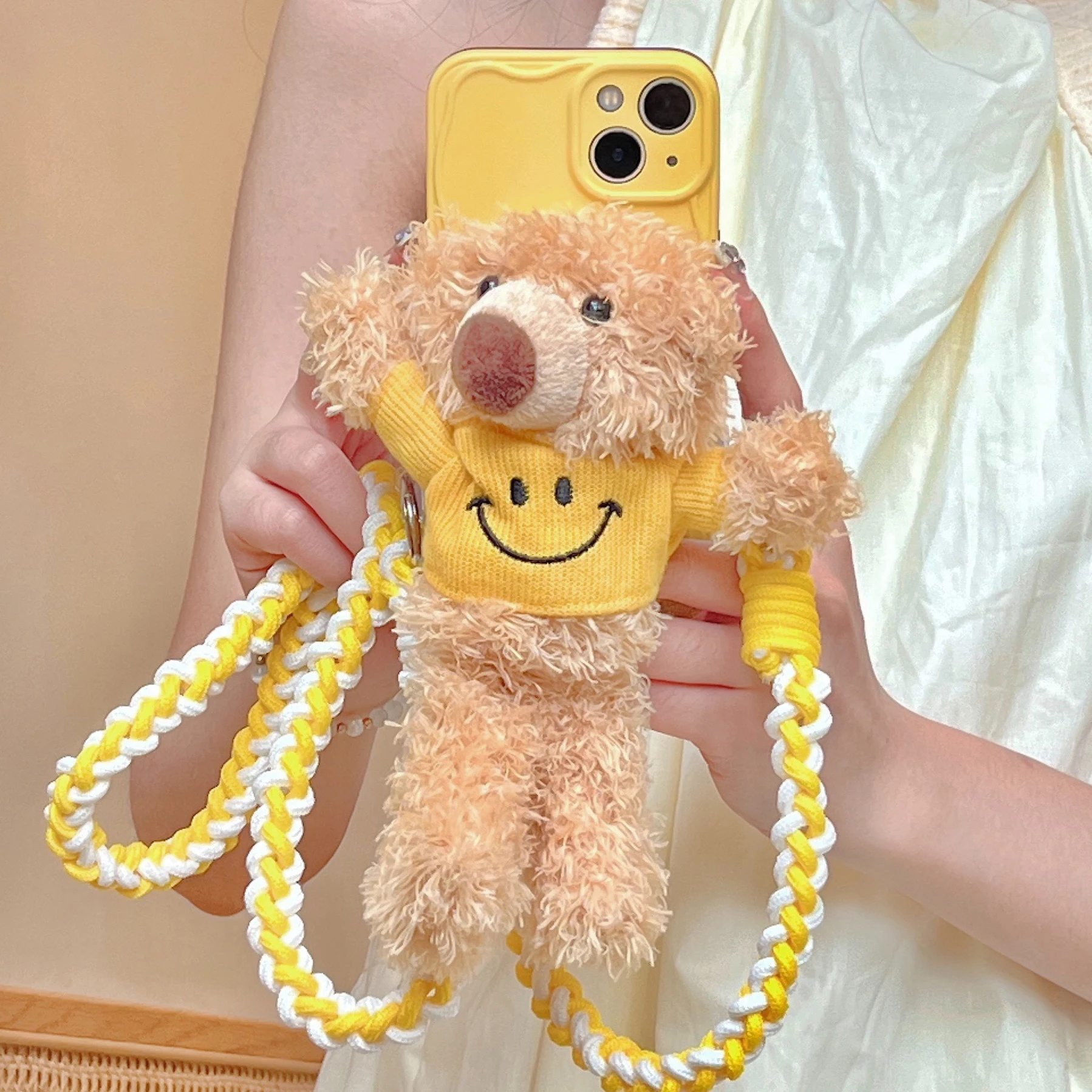 With hanging rope Back clip diagonal span stuffed bear pattern for iphone 14Pro 14Promax 14 13Promax 13Pro 13 15Pro soft shell