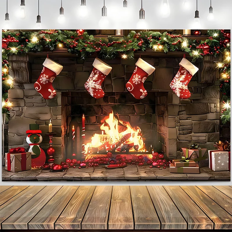 Merry Christmas Photography Backdrops Props Fireplace Pine Candy House Decoration Winter Wonderful New Year Background RD-54