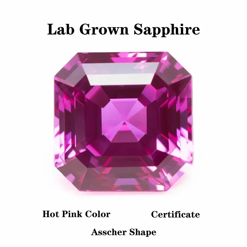 

Pink Color Asscher Shap Lab Grown Sapphire Hot VVS1charms Gemstone DIY Advanced Jewelry Rings Earrings Making Certi