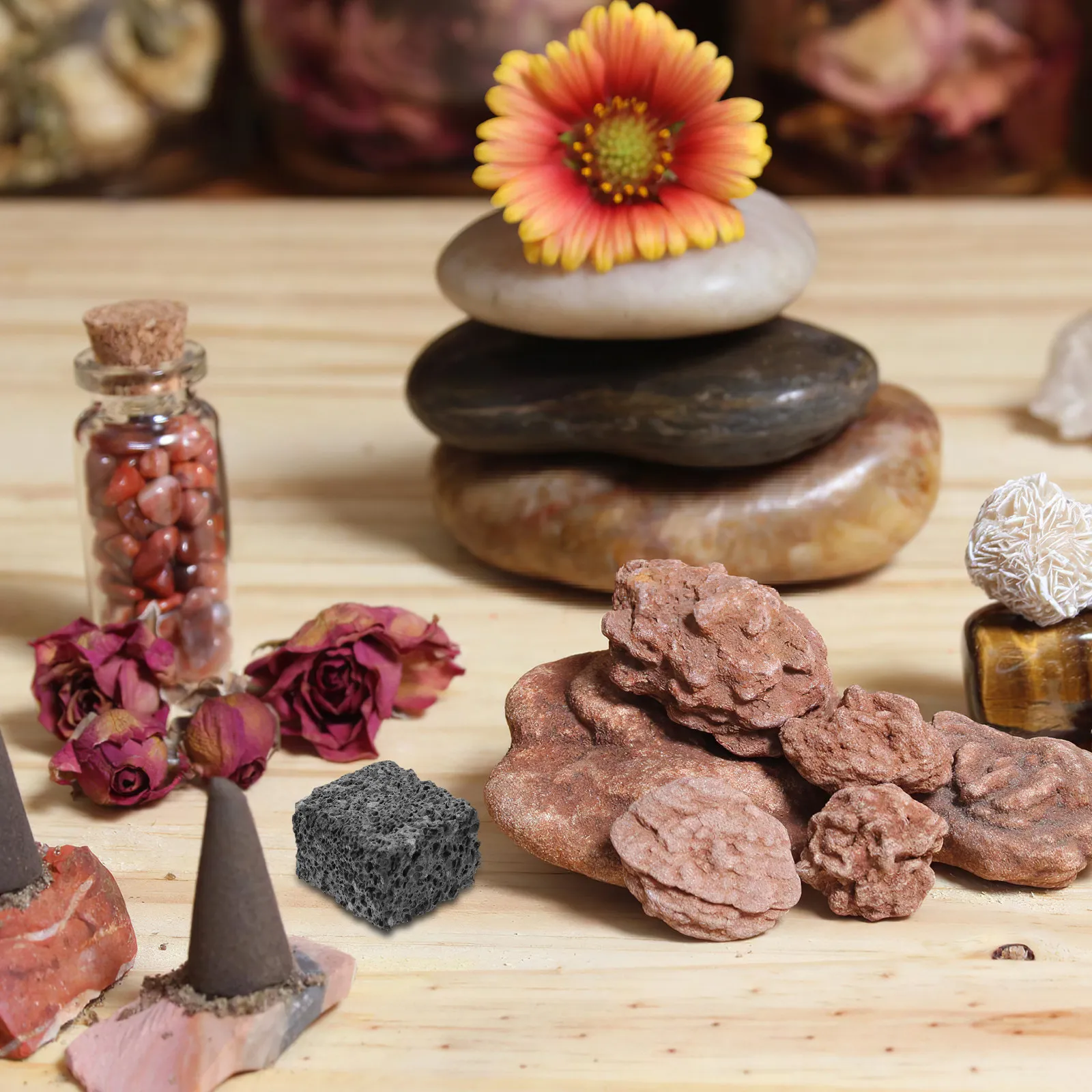 

6Pcs Volcanic Stone Diffuser Black Square Lava Rock Natural Set Compact Essential Oil Passive Diffuser Home Office