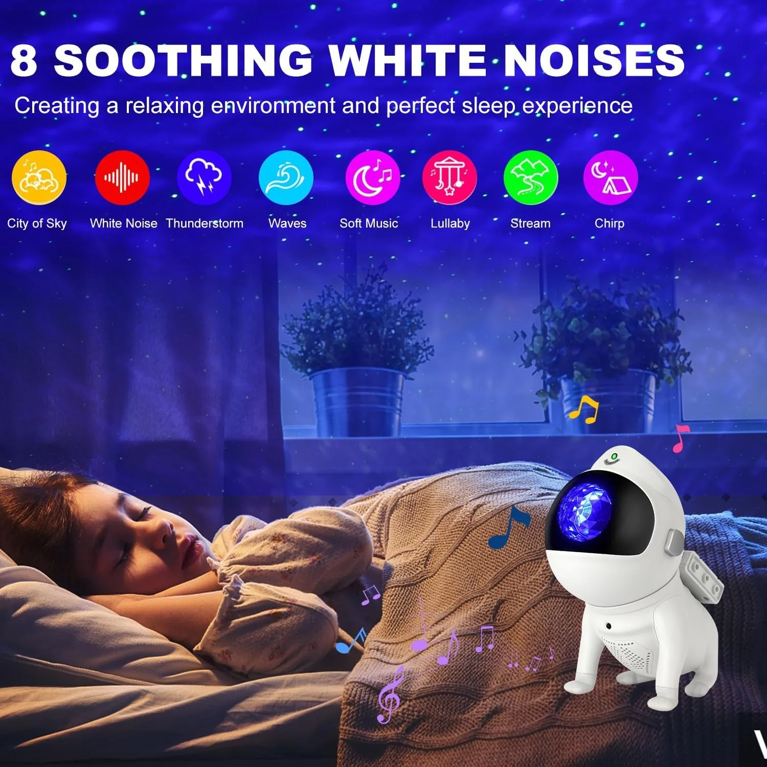 Star Projector Galaxy Night Light Space Dog Projector with Bluetooth Music Speaker 21 Modes, 8 White Noise Remote App Control