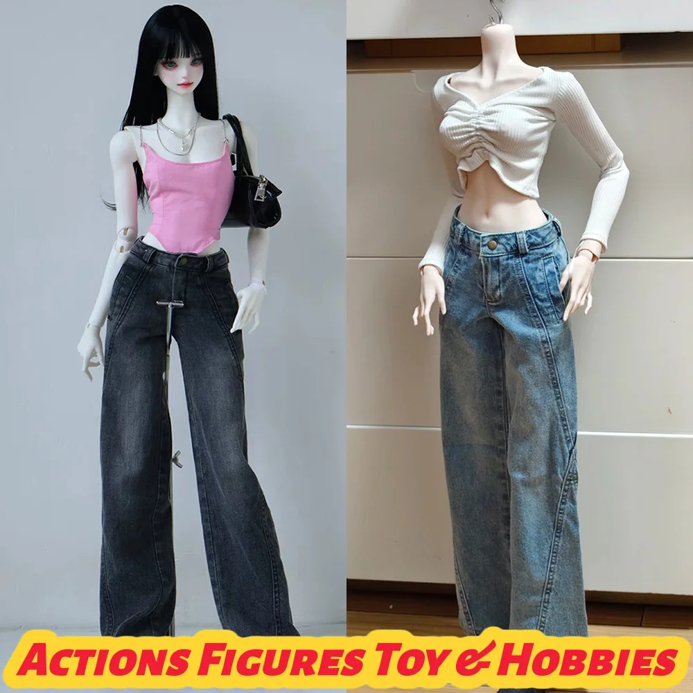 

【Only Clothes】1/3 Scale BJD Dolls Retro Washed Denim Jeans Casual Loose Low-cut Denim Pants for 63 68 Big Female Body Model Toys