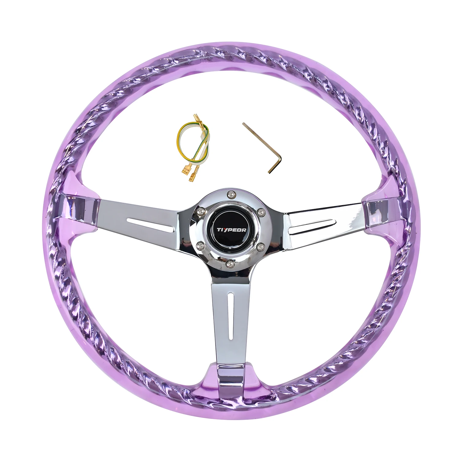 

TIYPEOR 14 Inch Universal Sport Steering Wheel Purple Transparent Acrylic PC Racing Steering Wheel With 5mm Bracke