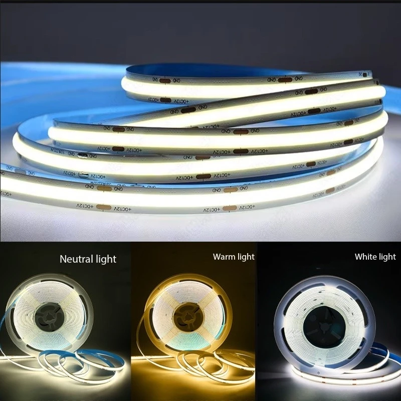 DC 12V 24V FOB COB Strip 320Leds/M High Density RA90 White 3000K 4000K 6000K IP21 Flexible Ribbon Rope LED Light