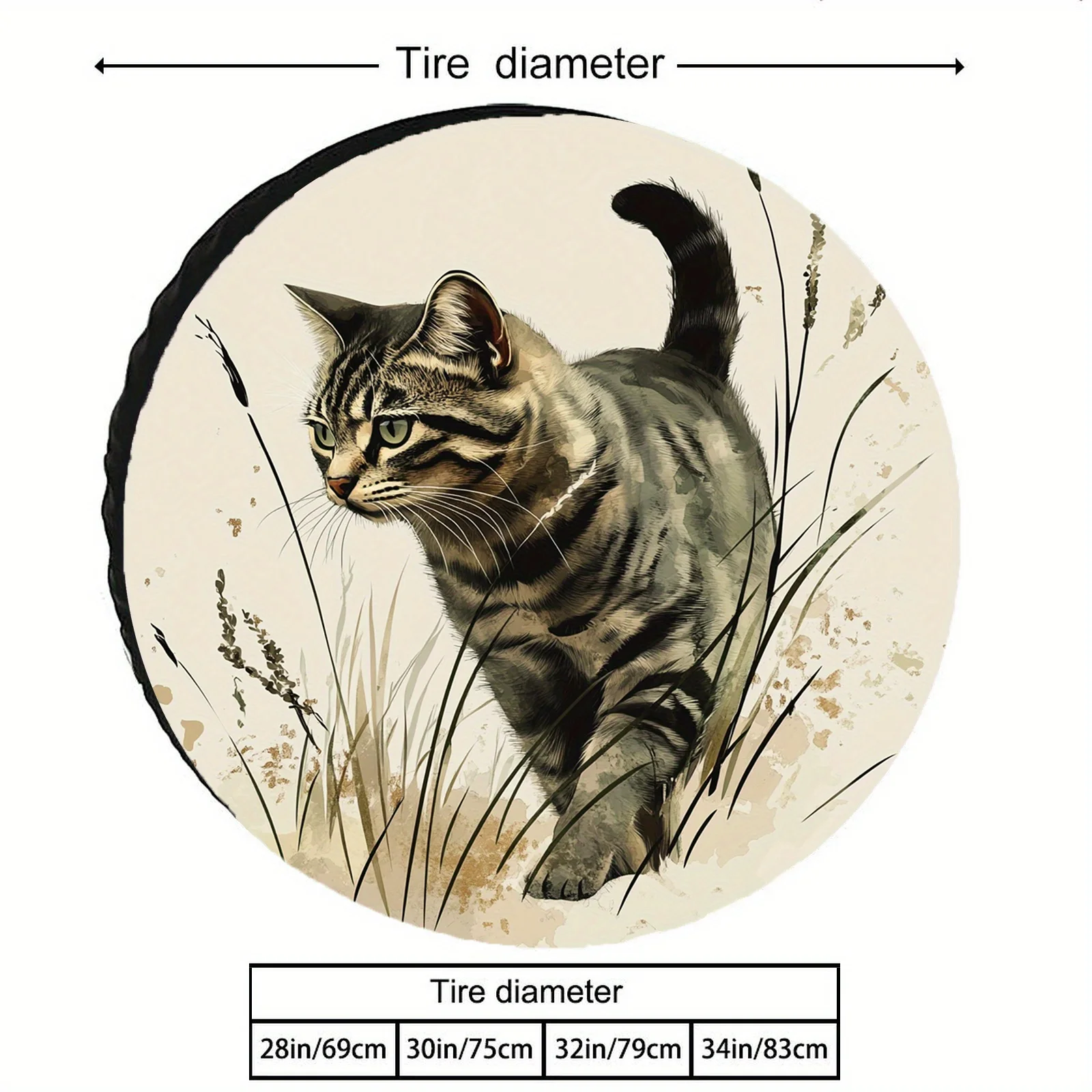 1pc Of Exquisite Printed Spare Tire Cover, Featuring A Black Tabby Cat Pattern Design. Available In Multiple Sizes, Suitable Fo