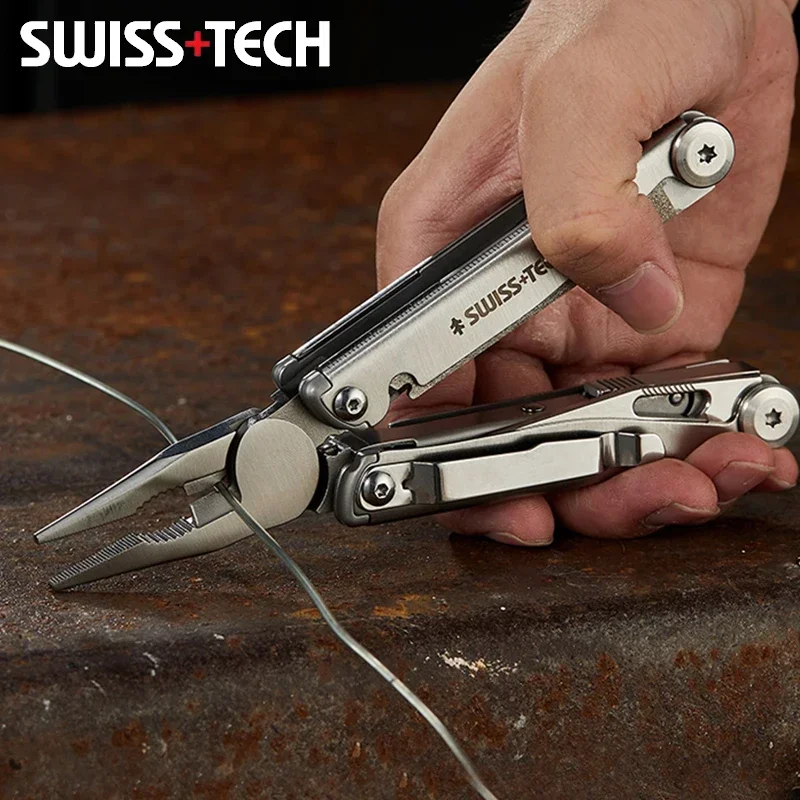 SWISS TECH 18 in 1 Multitool Pliers Folding Multi-functional Combination Tool Pocket Knife Portable EDC Outdoor Equipment view 4