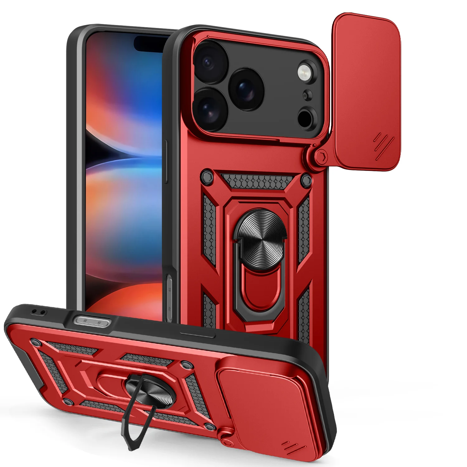 

For IPhone Air Armor Shockproof Magnetic Ring Stand Holder Phone Case For IPhone 17 Pro Max Lens Protection Back Cover Cases