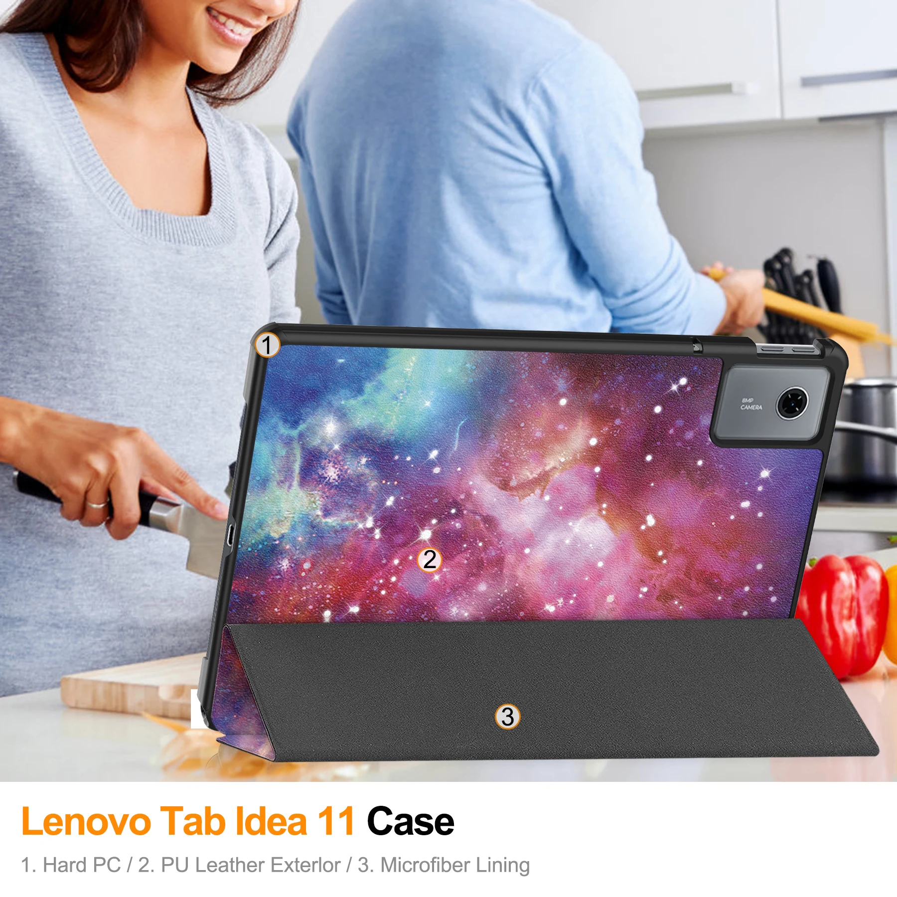 PU Leather For Lenovo XiaoXin Pad 11 2025 /Tab Idea 11(TB336ZU/TB336FU) 11 inch Trifold Caster Hard Shell Cover